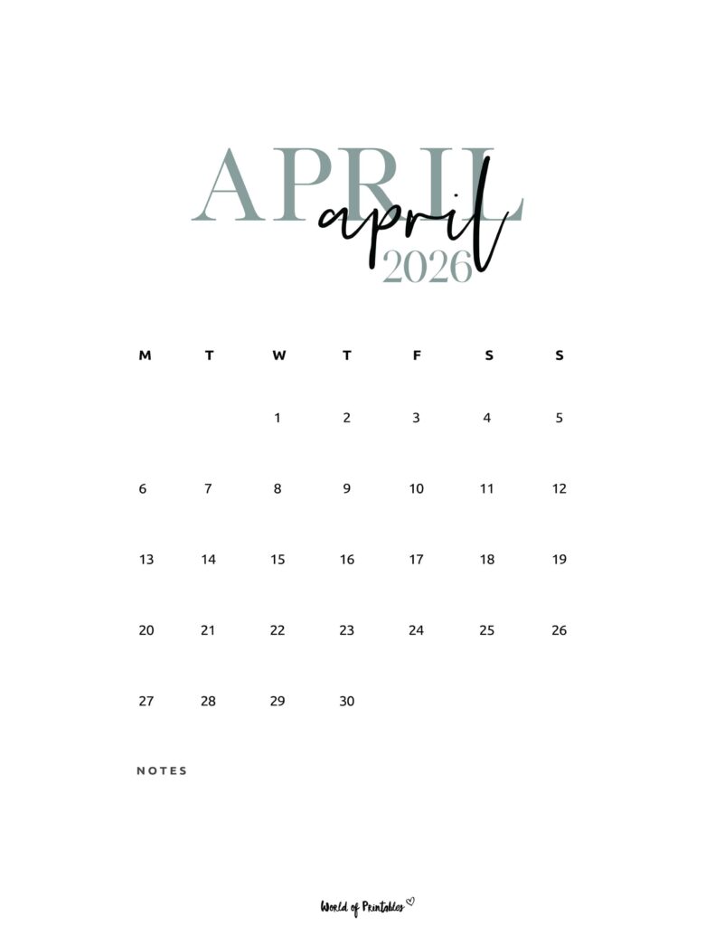 Printable April 2026 Calendar Design 71