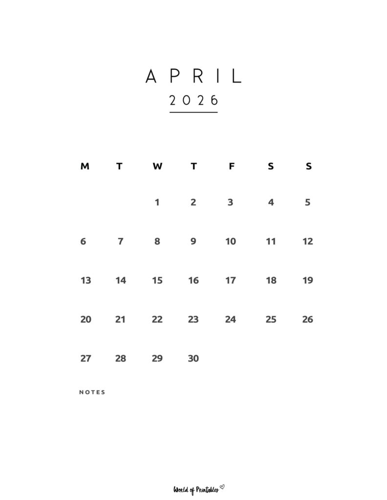 Printable April 2026 Calendar Design 74