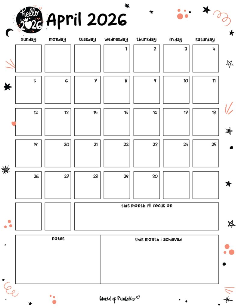 Printable April 2026 Calendar Design 88