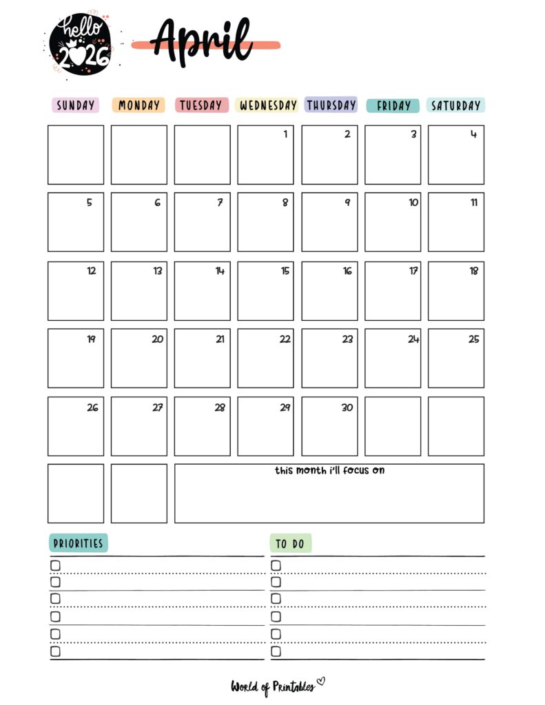 Printable April 2026 Calendar Design 90
