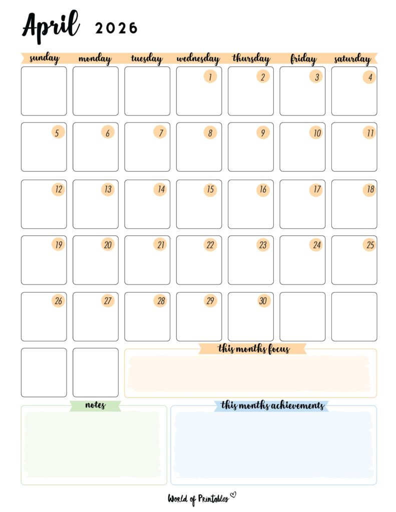 Printable April 2026 Calendar Design 91