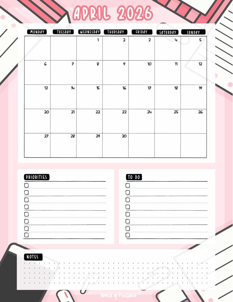 Printable April 2026 Calendar Design 94
