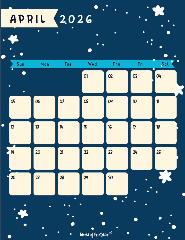 Printable April 2026 Calendar Design 95
