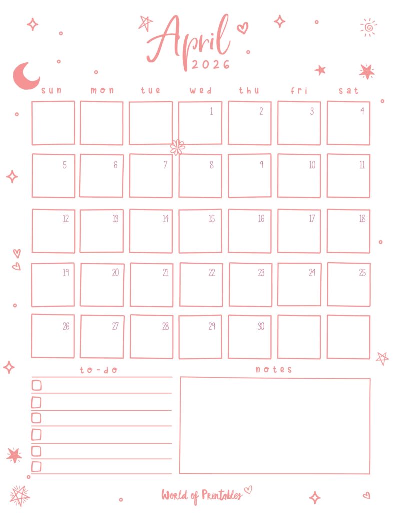 Printable April 2026 Calendar Design 97