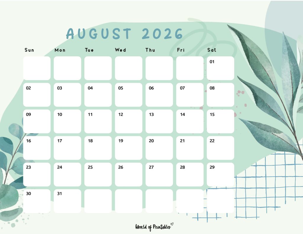 Printable August 2026 Calendar Design 103