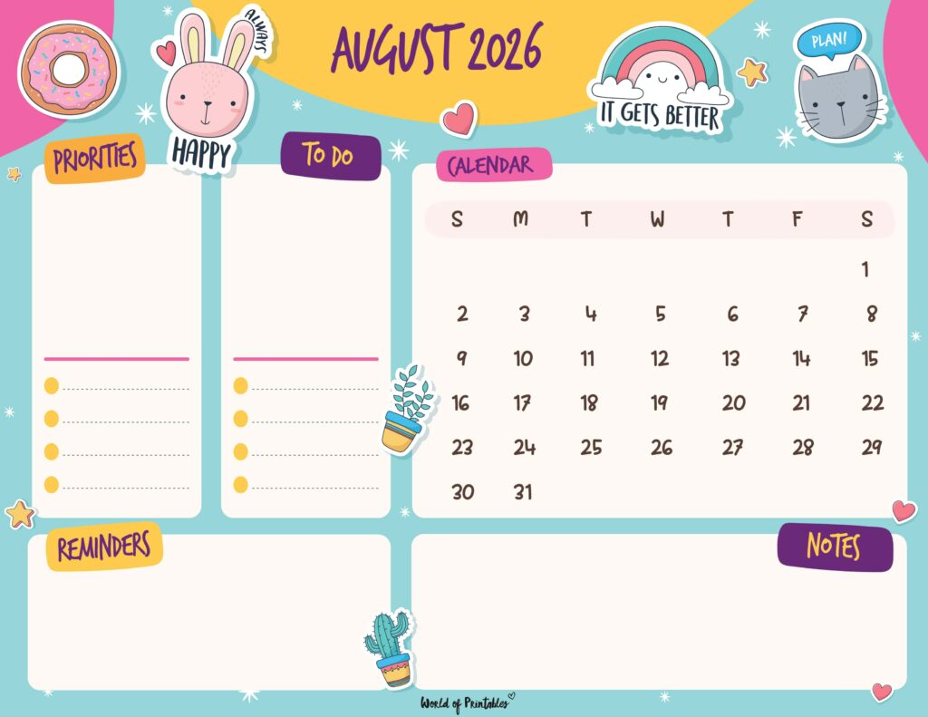 Printable August 2026 Calendar Design 110