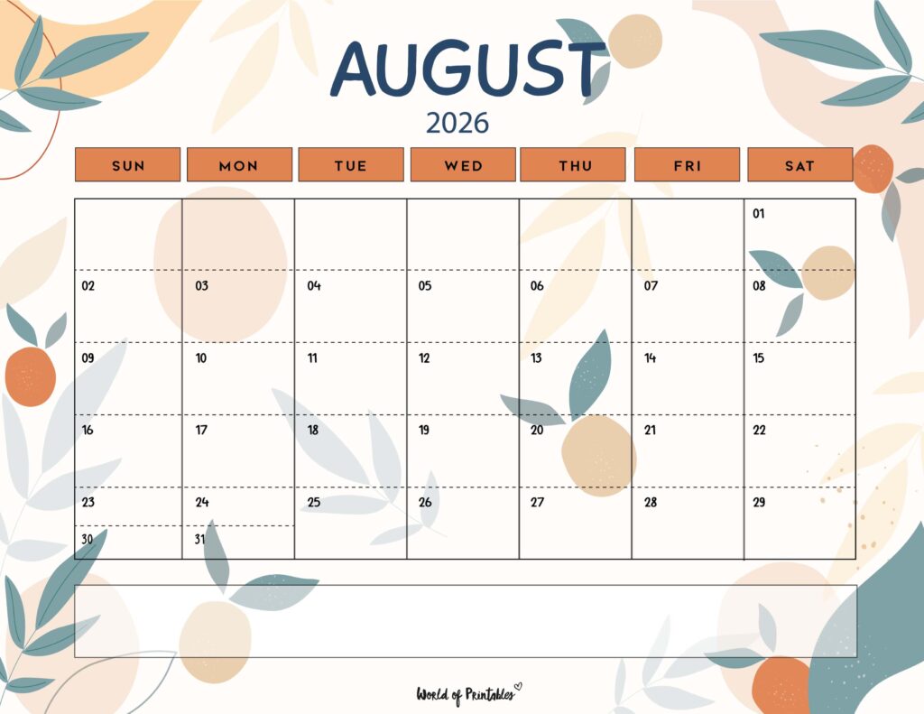 Printable August 2026 Calendar Design 114