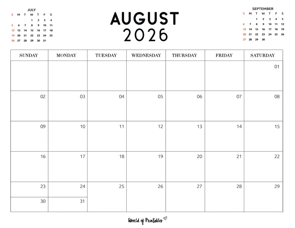 Printable August 2026 Calendar Design 117
