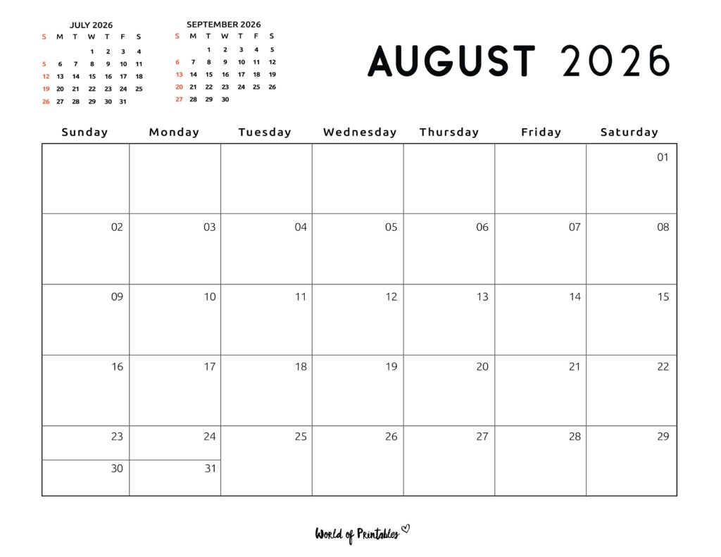 Printable August 2026 Calendar Design 118