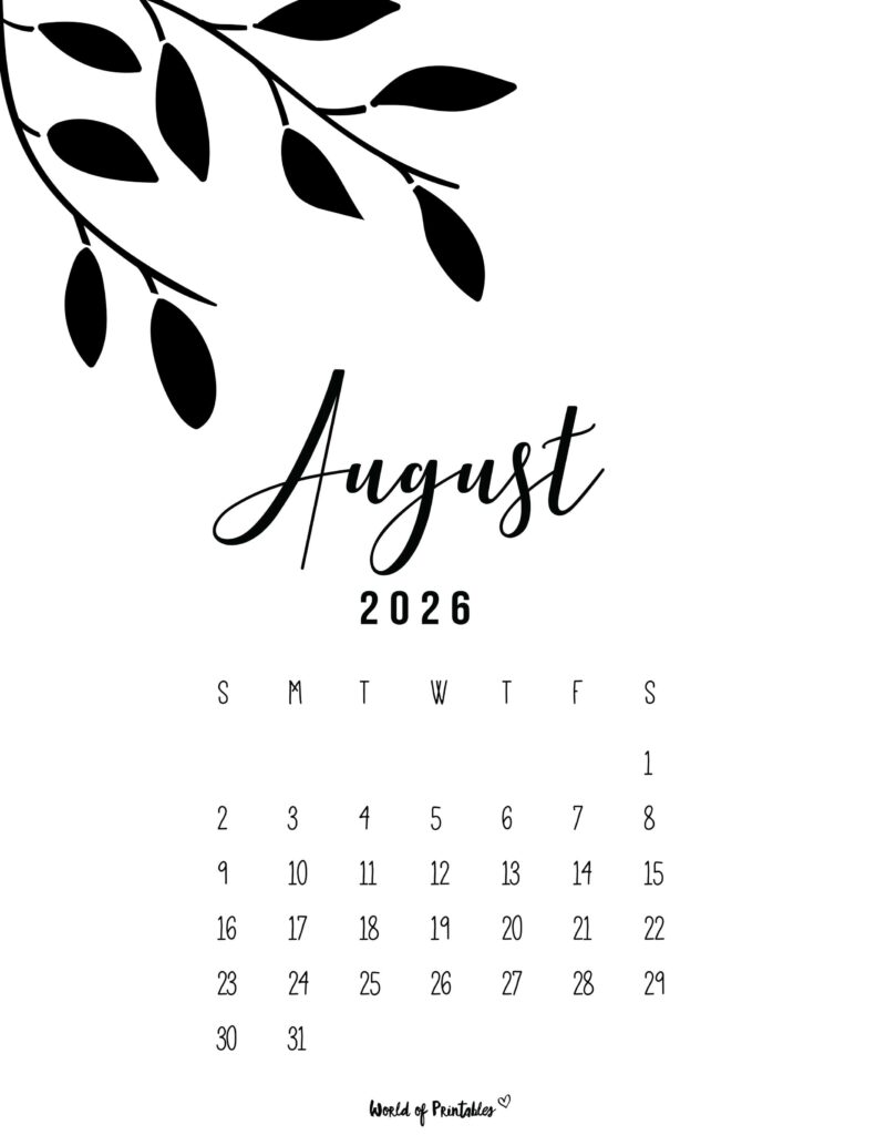 Printable August 2026 Calendar Design 12
