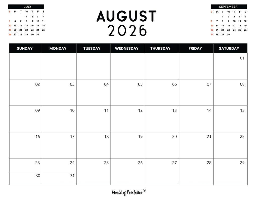 Printable August 2026 Calendar Design 120