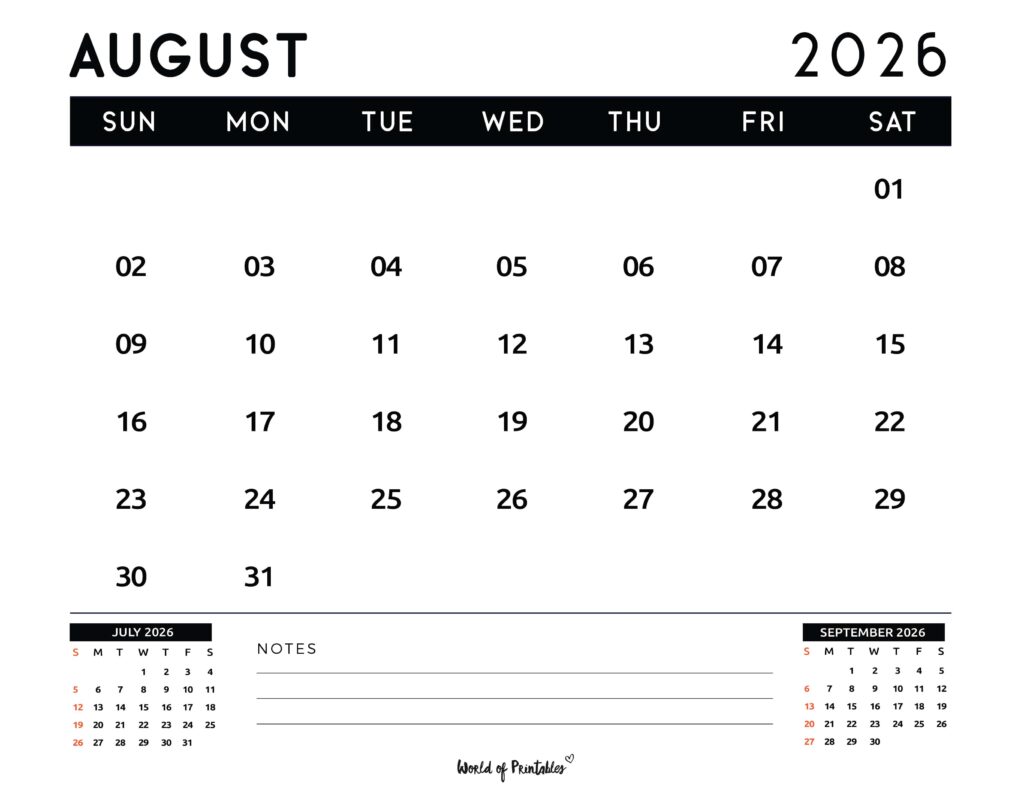 Printable August 2026 Calendar Design 121
