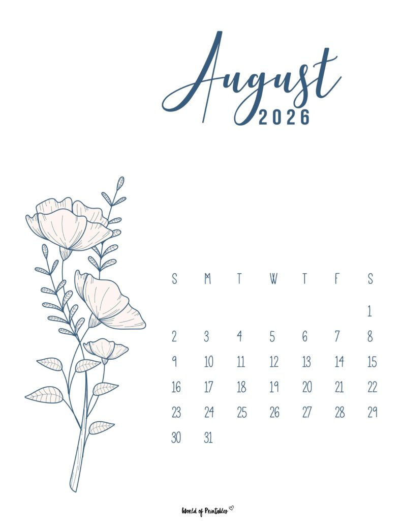 Printable August 2026 Calendar Design 14