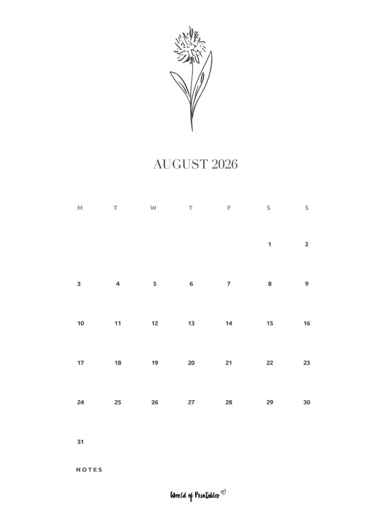 Printable August 2026 Calendar Design 16