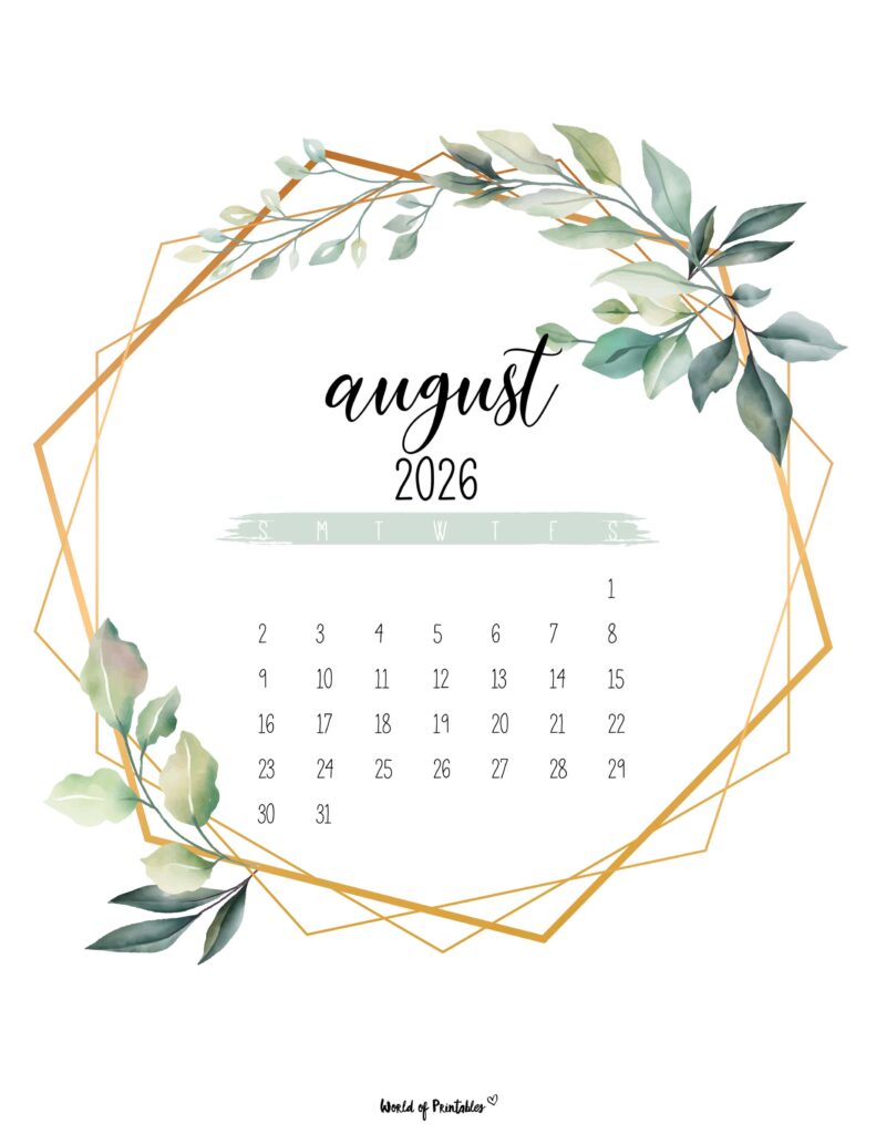 Printable August 2026 Calendar Design 18