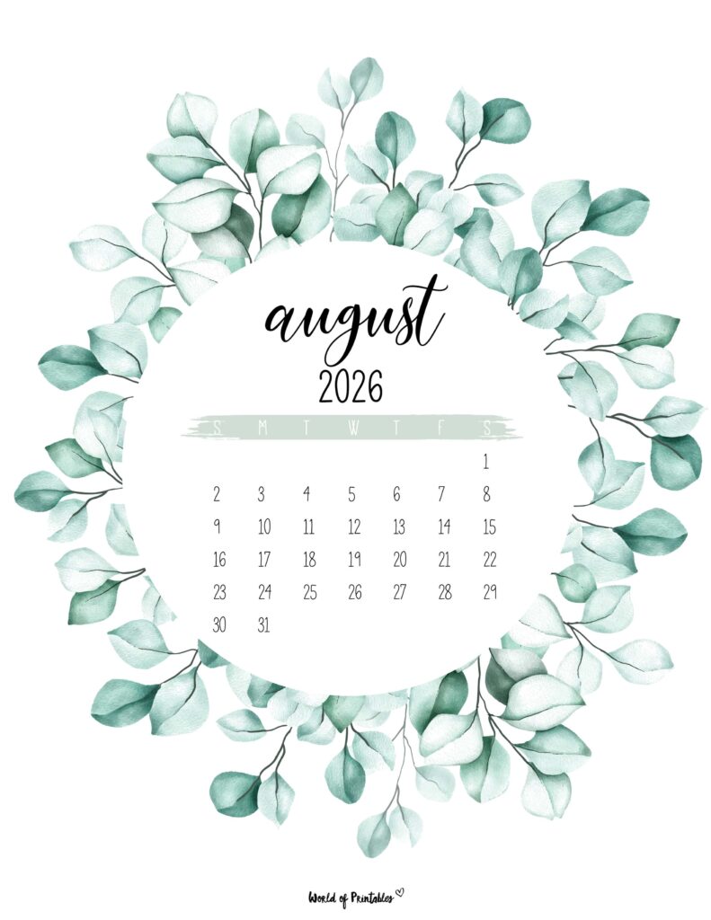 Printable August 2026 Calendar Design 19