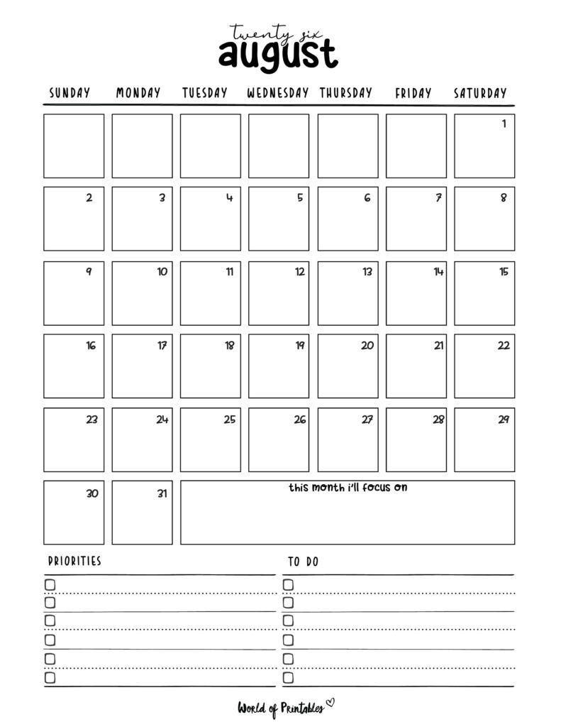 Printable August 2026 Calendar Design 214