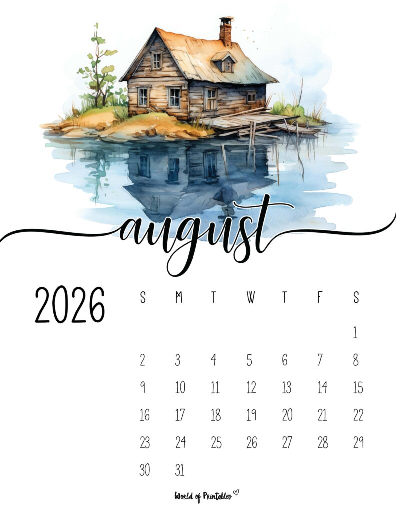 Printable August 2026 Calendar Design 222