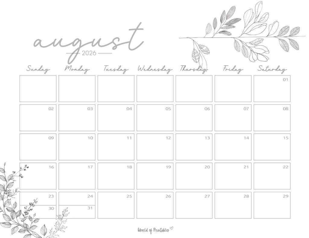 Printable August 2026 Calendar Design 249
