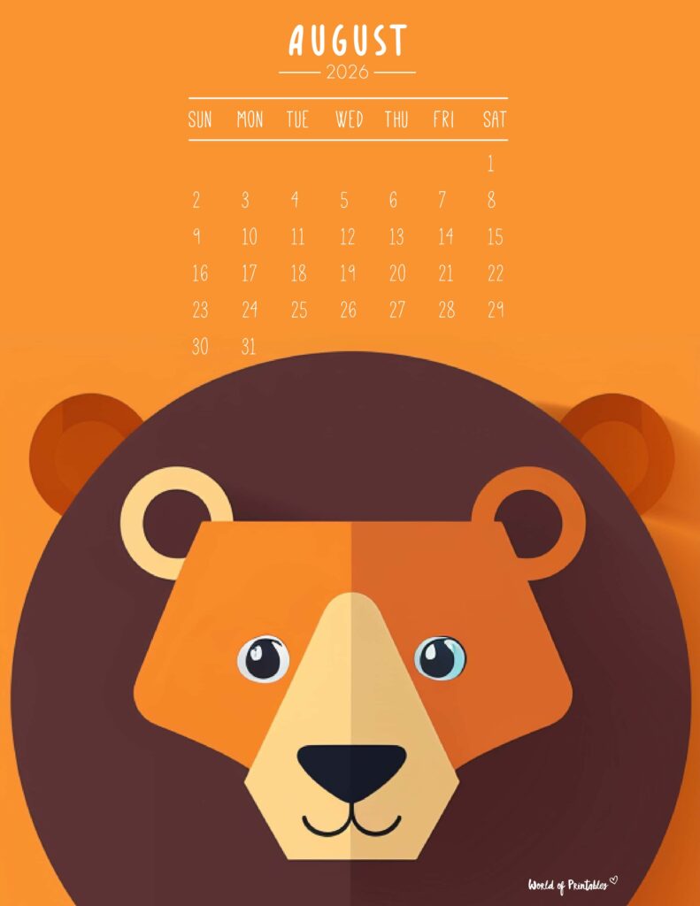 Printable August 2026 Calendar Design 251 - Sunday