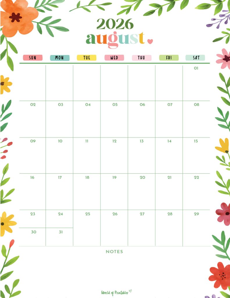 Printable August 2026 Calendar Design 301