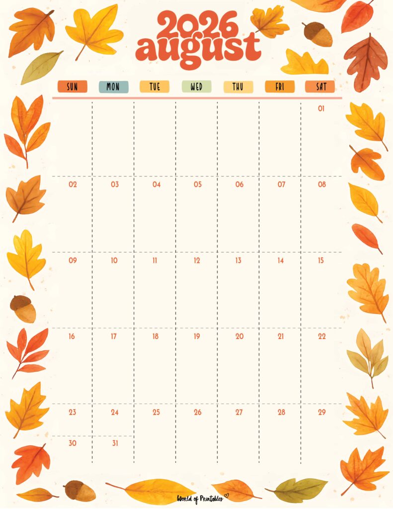 Printable August 2026 Calendar Design 304