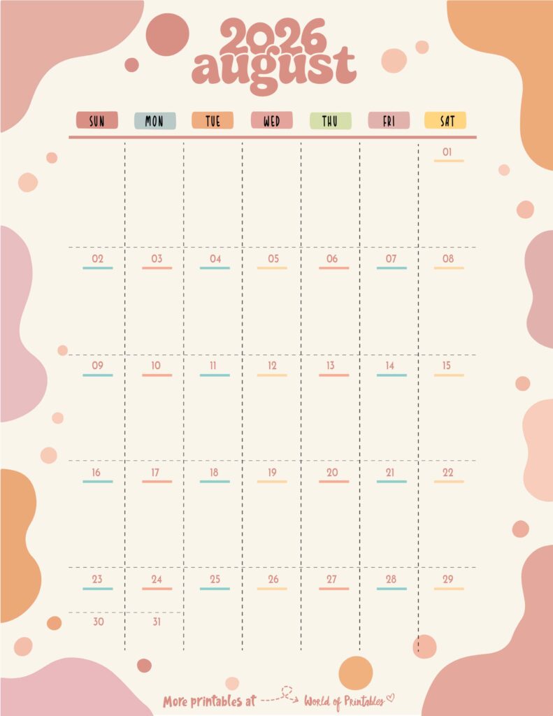 Printable August 2026 Calendar Design 305