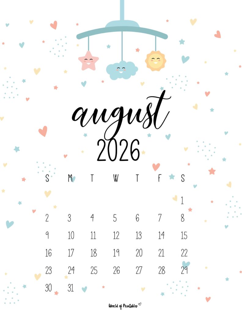 Printable August 2026 Calendar Design 31