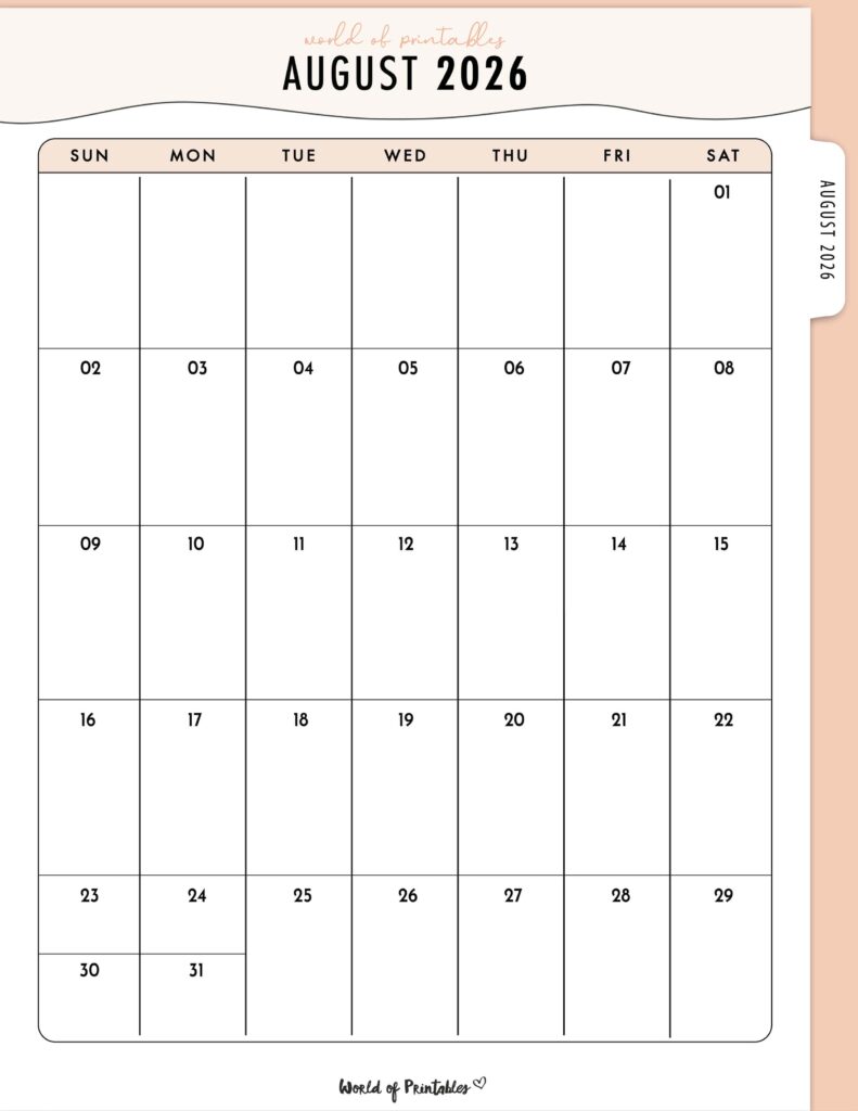 Printable August 2026 Calendar Design 318