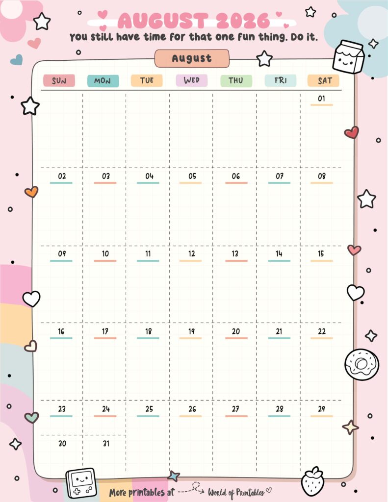 August 2026 Calendars - 200 Free Printables - World of Printables