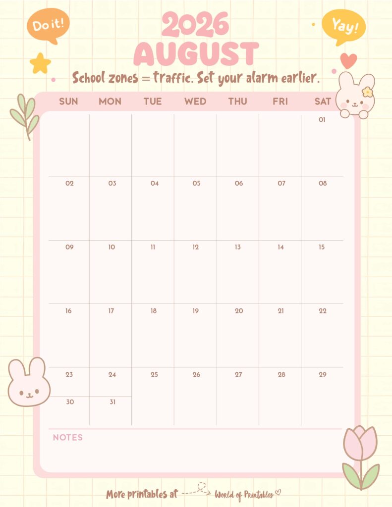 Printable August 2026 Calendar Design 326