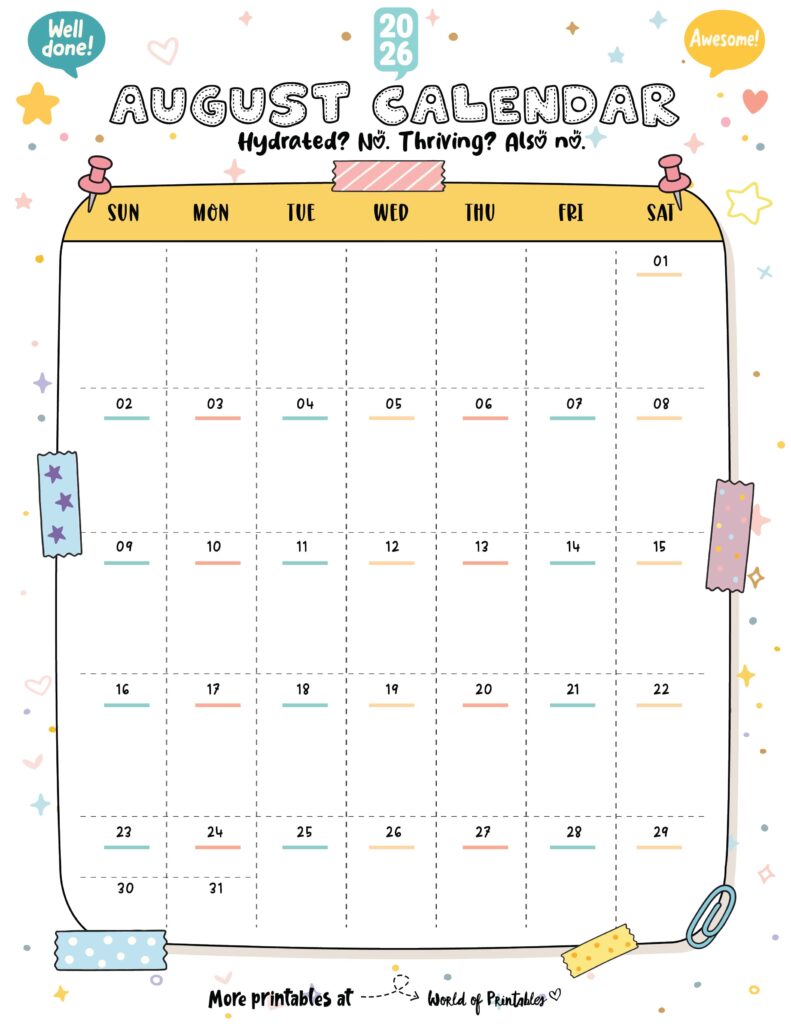 Printable August 2026 Calendar Design 335