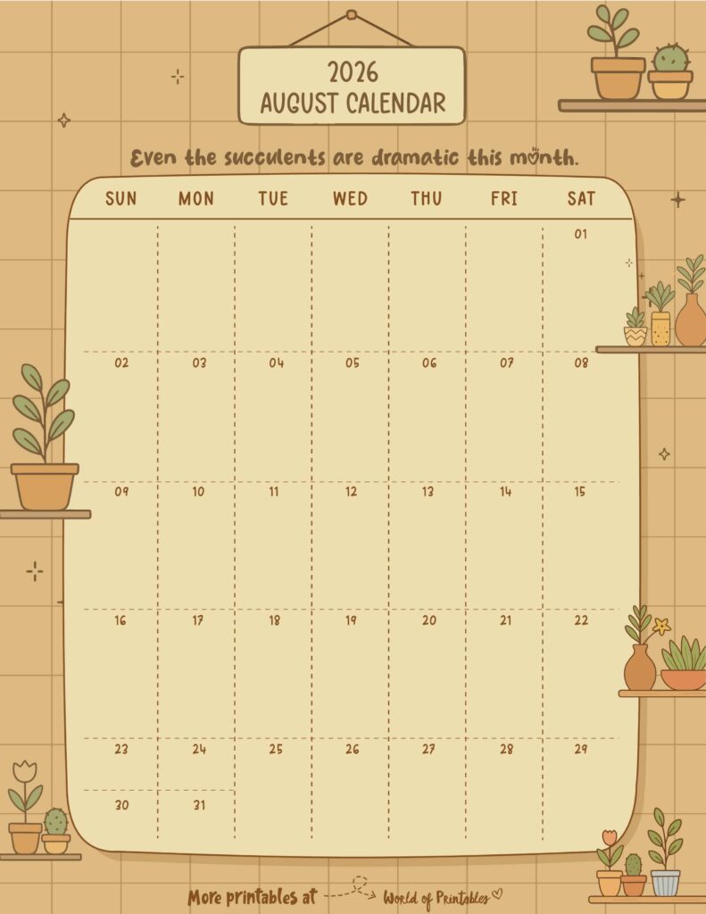Printable August 2026 Calendar Design 336