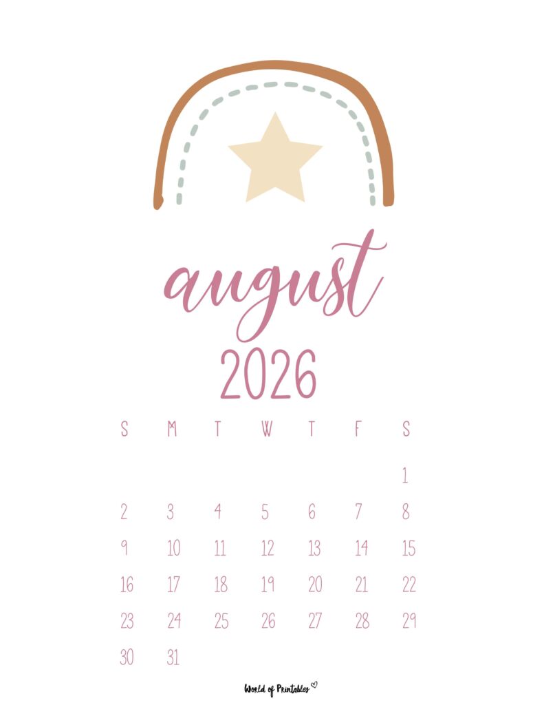 Printable August 2026 Calendar Design 34