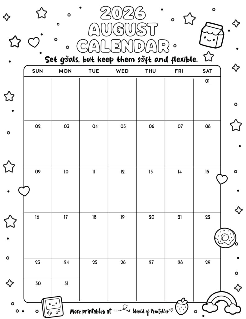 Printable August 2026 Calendar Design 340