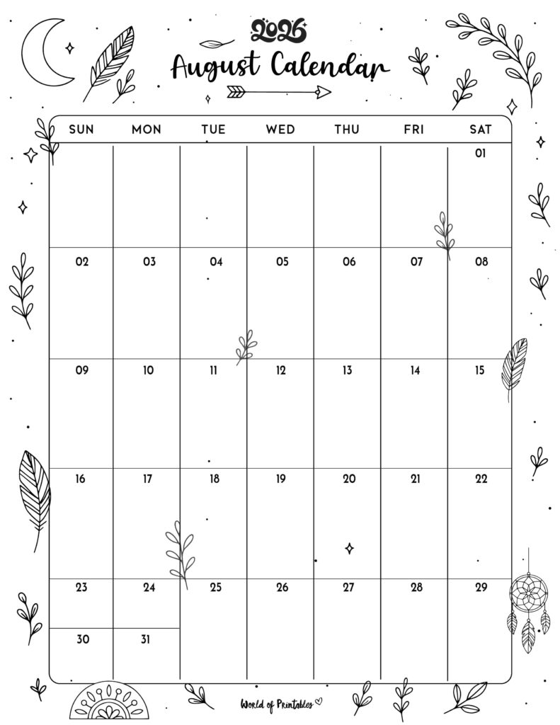 Printable August 2026 Calendar Design 341