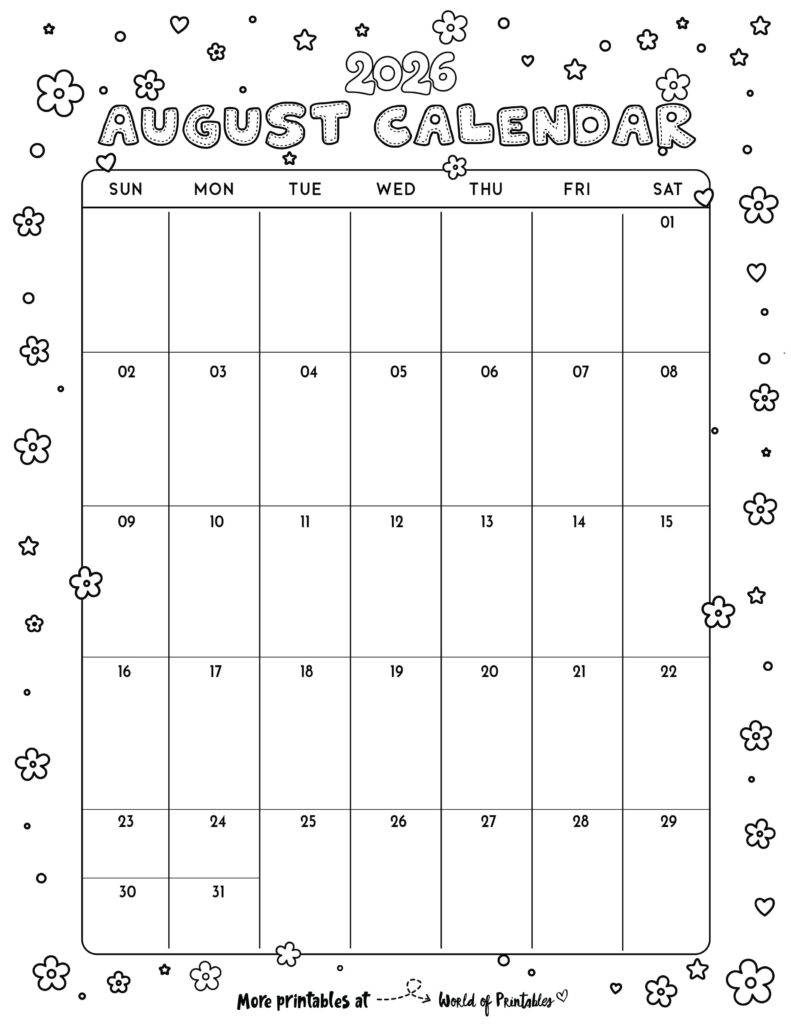 Printable August 2026 Calendar Design 342