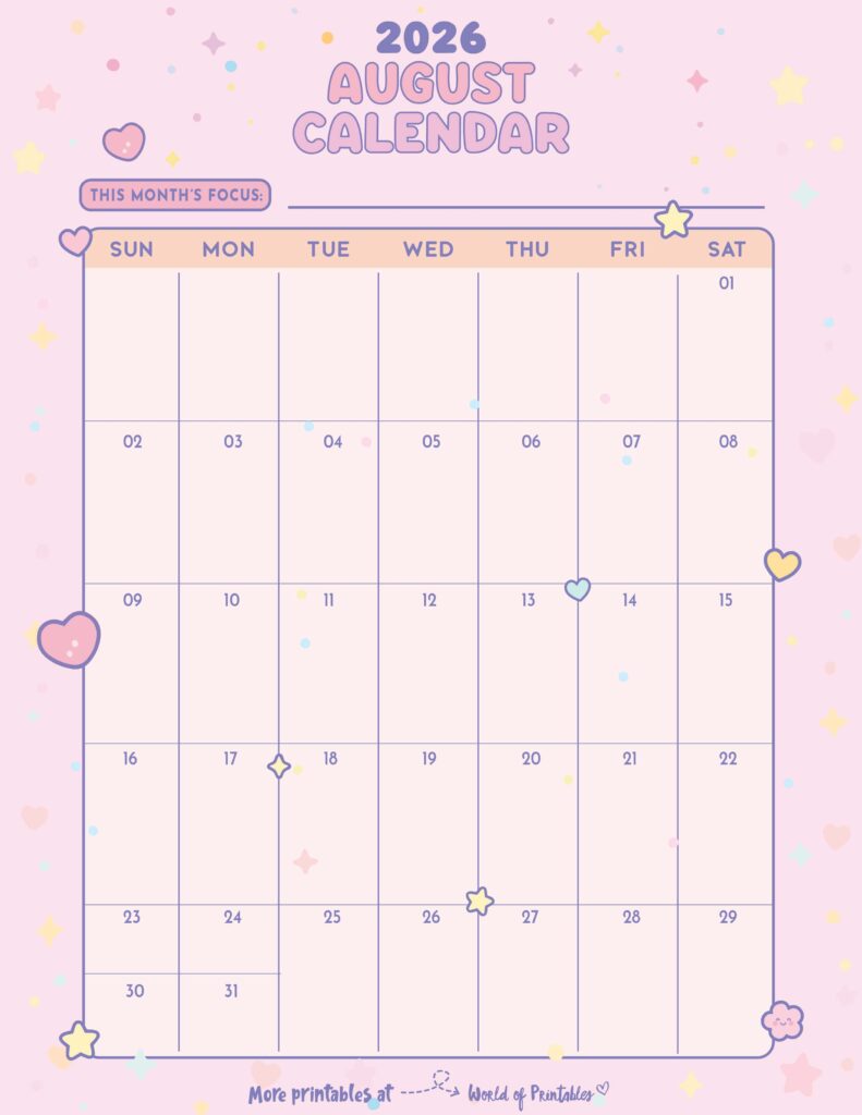 Printable August 2026 Calendar Design 343