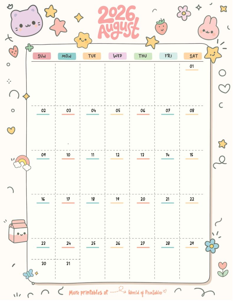 Printable August 2026 Calendar Design 352