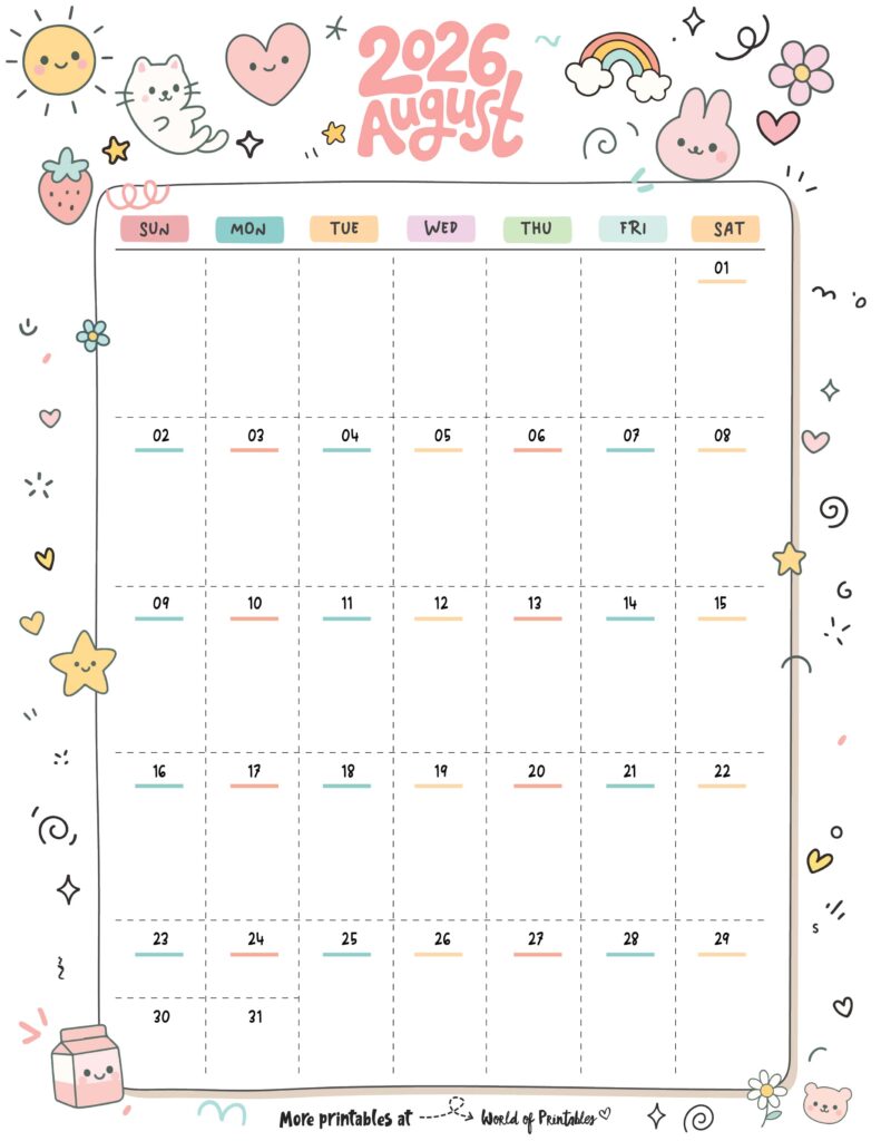 Printable August 2026 Calendar Design 353