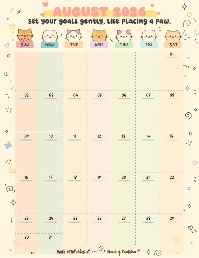Printable August 2026 Calendar Design 360