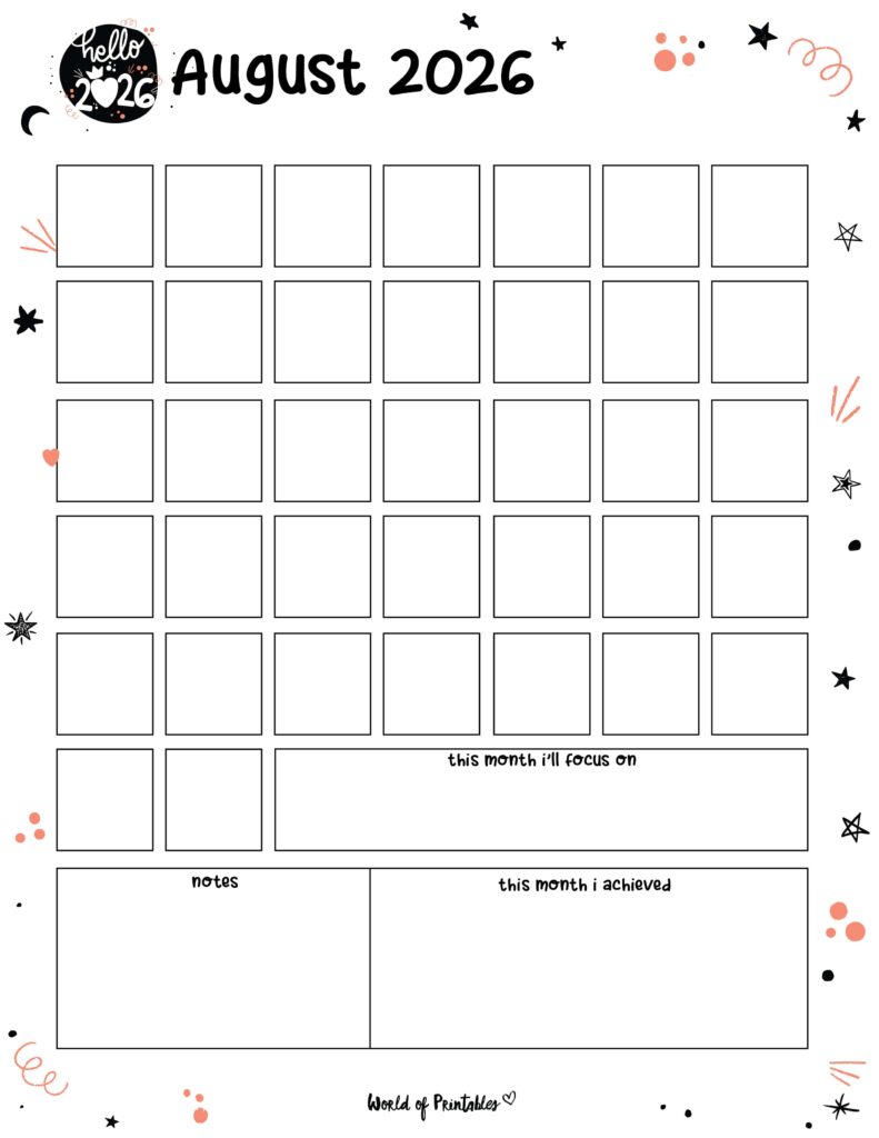 Printable August 2026 Calendar Design 361