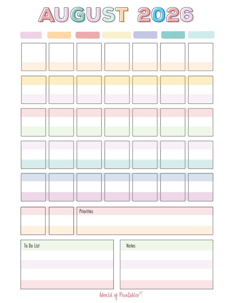 Printable August 2026 Calendar Design 363