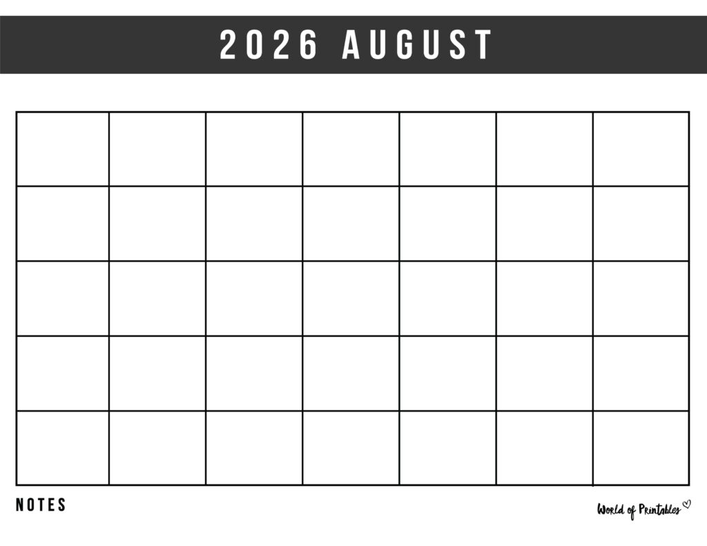 Printable August 2026 Calendar Design 364