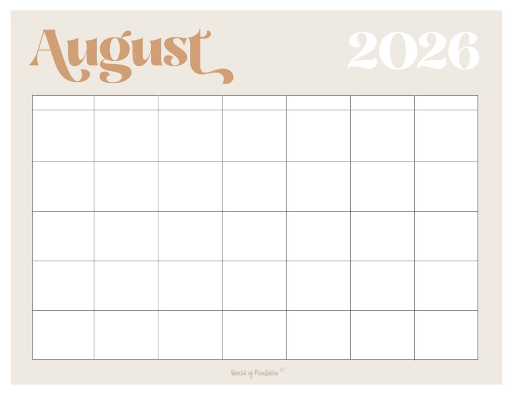 Printable August 2026 Calendar Design 365