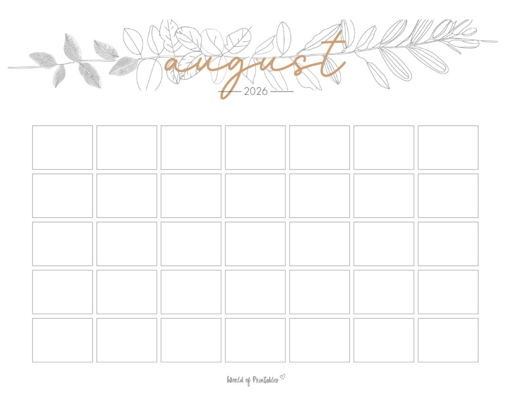 Printable August 2026 Calendar Design 366