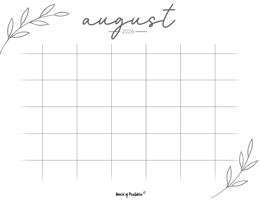 Printable August 2026 Calendar Design 367