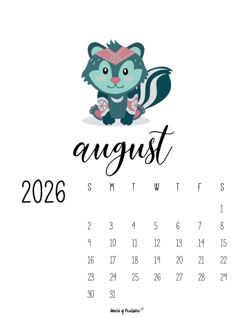 Printable August 2026 Calendar Design 37
