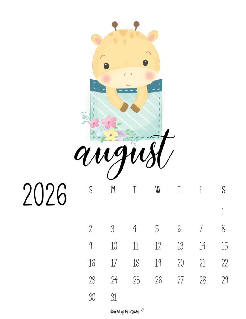 Printable August 2026 Calendar Design 38