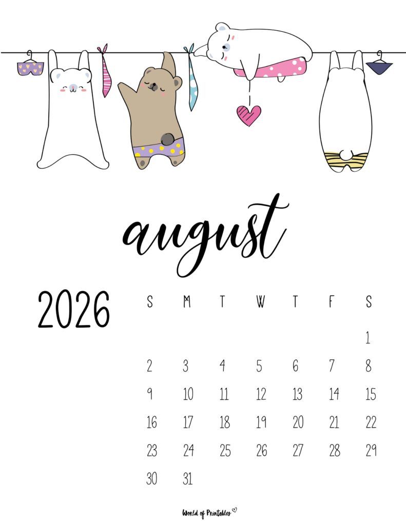 Printable August 2026 Calendar Design 39